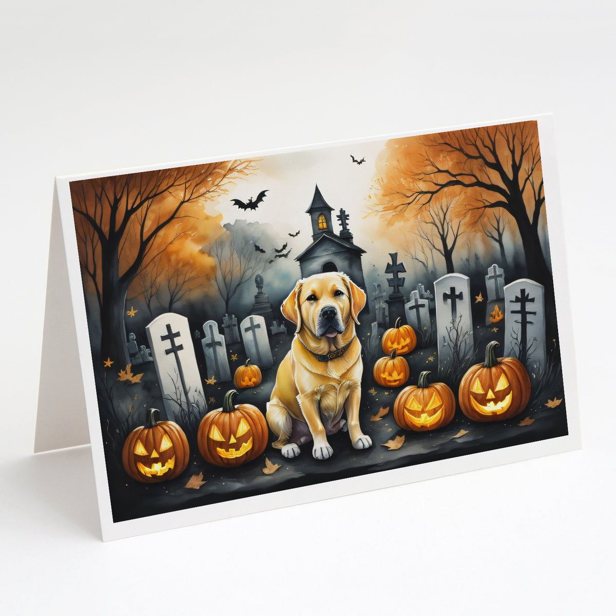 Caroline's Treasures DAC2060GCA7P Yellow Labrador Retriever Spooky Halloween Greeting Cards and Envelopes Pack of 8 Blank Cards with Envelopes Whimsical A7 Size 5x7 Blank Greeting Cards