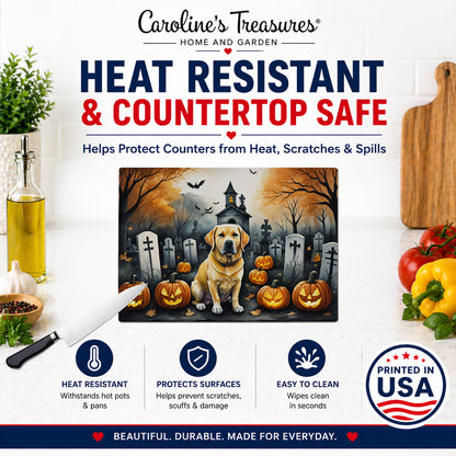 Caroline's Treasures DAC2060LCB Yellow Labrador Retriever Spooky Halloween Glass Cutting Board Large Decorative Tempered Glass Kitchen Cutting and Serving Board Large Size Chopping Board