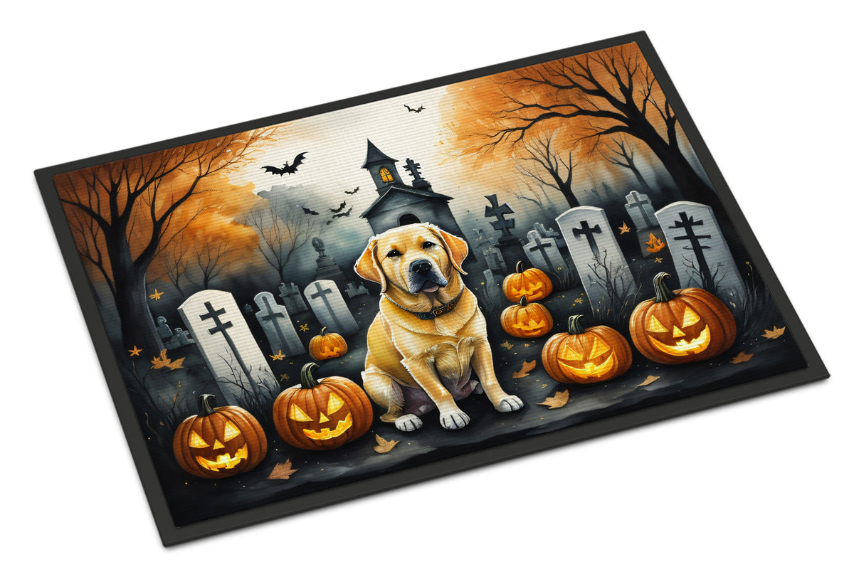 Caroline's Treasures DAC2060MAT Yellow Labrador Retriever Spooky Halloween Doormat 18x27 Front Door Mat Indoor Outdoor Rugs for Entryway, Non Slip Washable Low Pile, 18H X 27W