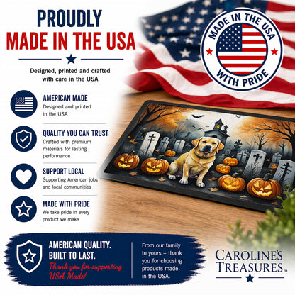 Caroline's Treasures DAC2060MAT Yellow Labrador Retriever Spooky Halloween Doormat 18x27 Front Door Mat Indoor Outdoor Rugs for Entryway, Non Slip Washable Low Pile, 18H X 27W
