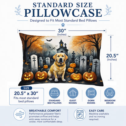 Caroline's Treasures DAC2060PILLOWCASE Yellow Labrador Retriever Spooky Halloween Fabric Standard Pillowcase Lightweight Super Soft Easy Care Decorative Artwork Pillowcase, Standard
