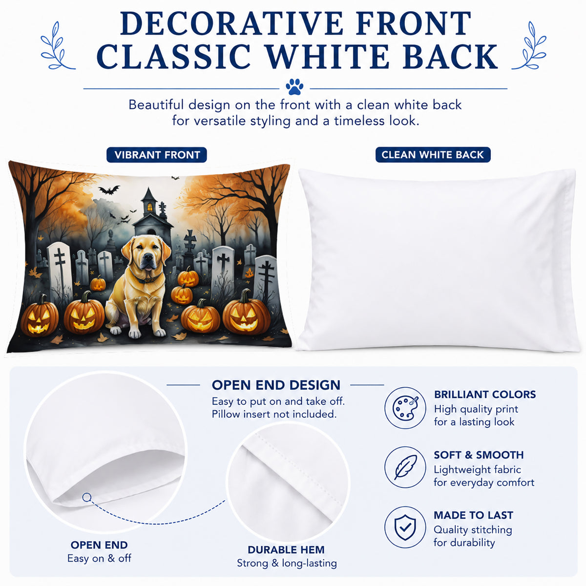 Caroline's Treasures DAC2060PILLOWCASE Yellow Labrador Retriever Spooky Halloween Fabric Standard Pillowcase Lightweight Super Soft Easy Care Decorative Artwork Pillowcase, Standard