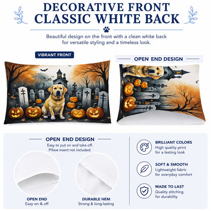 Caroline's Treasures DAC2060PILLOWCASE Yellow Labrador Retriever Spooky Halloween Fabric Standard Pillowcase Lightweight Super Soft Easy Care Decorative Artwork Pillowcase, Standard