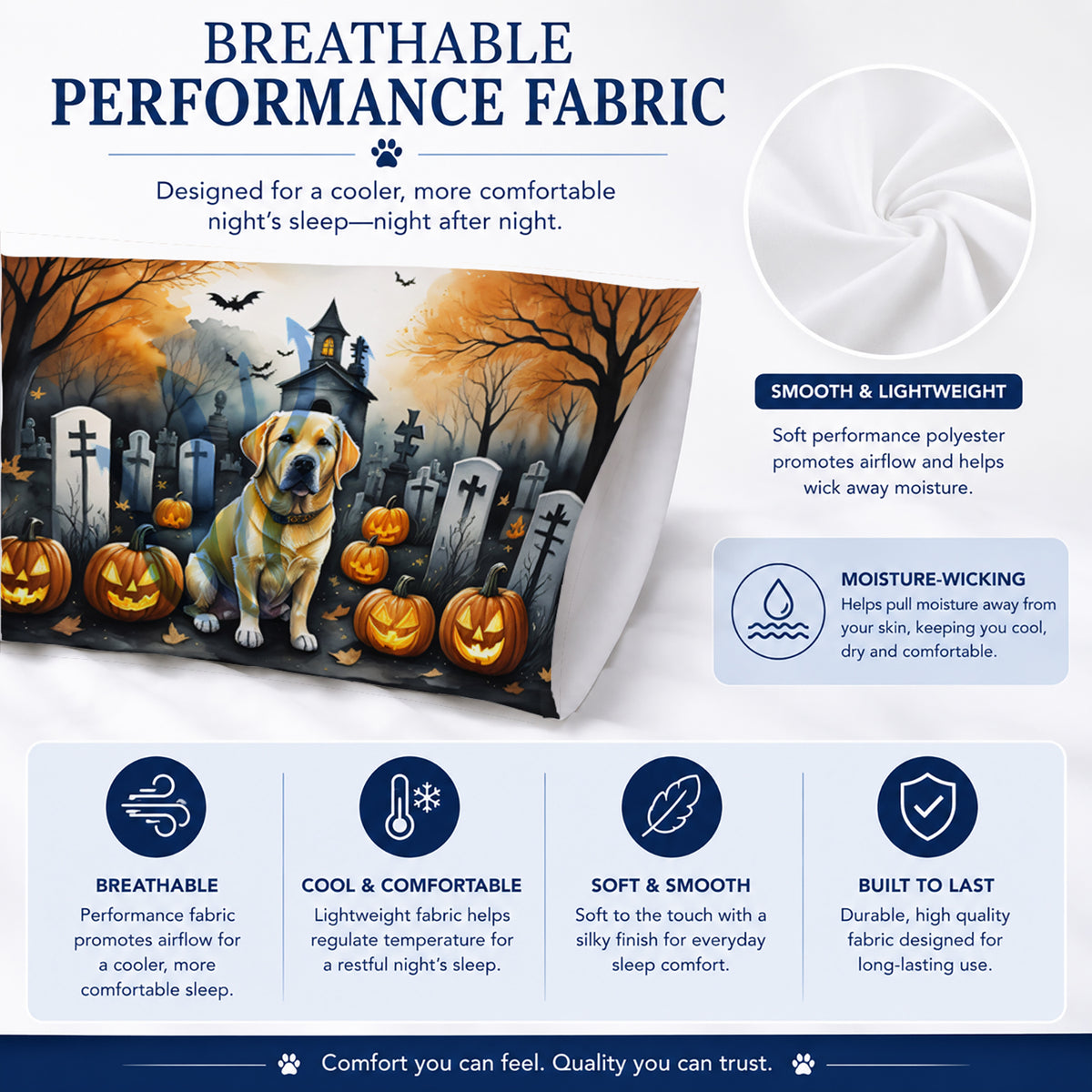 Caroline's Treasures DAC2060PILLOWCASE Yellow Labrador Retriever Spooky Halloween Fabric Standard Pillowcase Lightweight Super Soft Easy Care Decorative Artwork Pillowcase, Standard