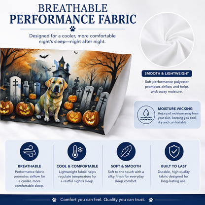 Caroline's Treasures DAC2060PILLOWCASE Yellow Labrador Retriever Spooky Halloween Fabric Standard Pillowcase Lightweight Super Soft Easy Care Decorative Artwork Pillowcase, Standard