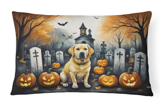 Caroline's Treasures DAC2060PW1216 Yellow Labrador Retriever Spooky Halloween Fabric Decorative Pillow Machine Washable, Indoor Outdoor Decorative Pillow for Couch, Bed or Patio, 12HX16W