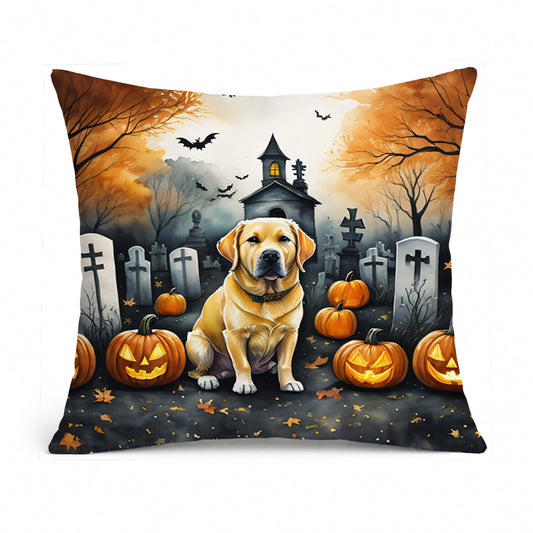 Caroline's Treasures DAC2060PW1818 Yellow Labrador Retriever Spooky Halloween Fabric Decorative Pillow Machine Washable, Indoor Outdoor Decorative Pillow for Couch, Bed or Patio, 18Hx18W