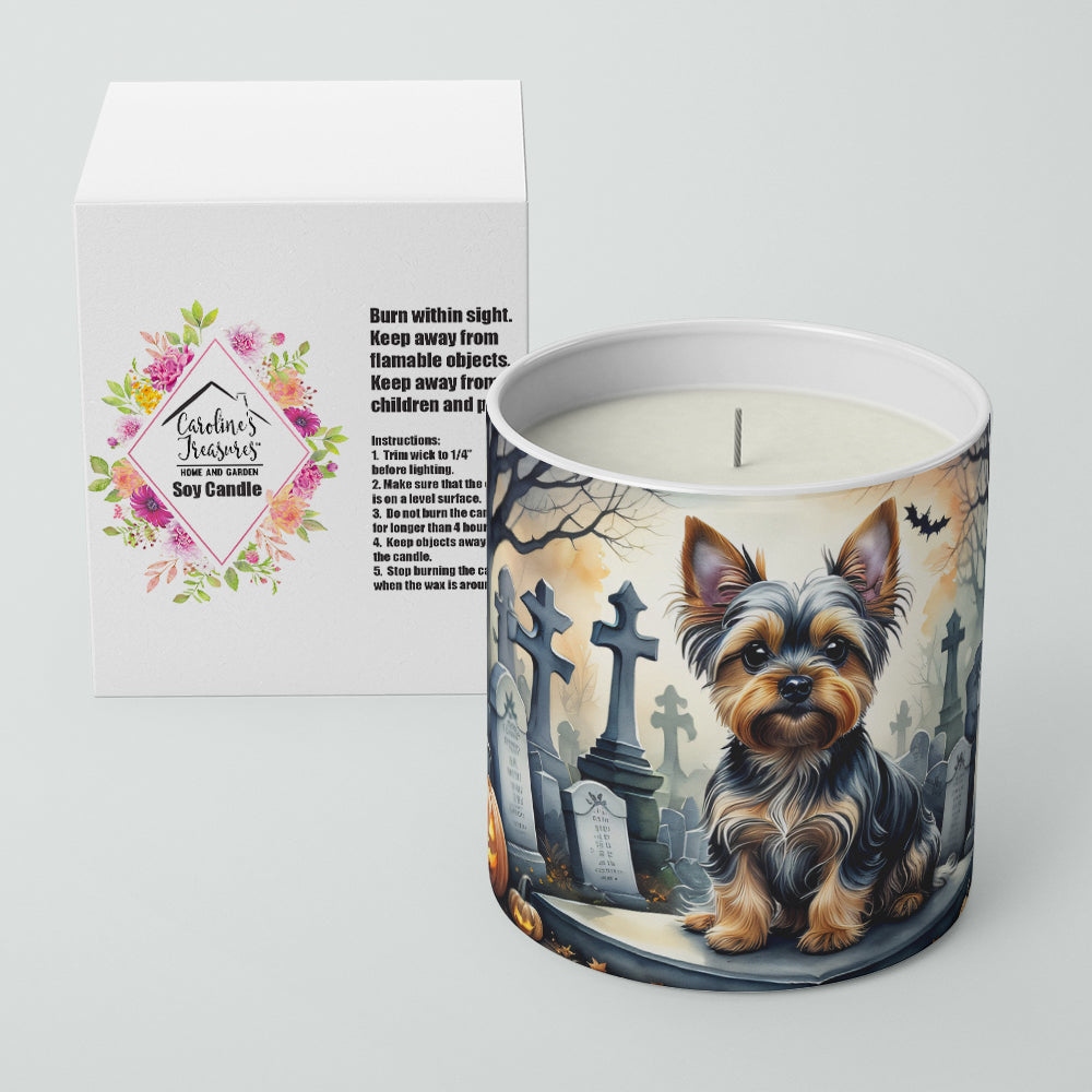 Caroline's Treasures DAC2061CDL Yorkshire Terrier Spooky Halloween Decorative Soy Candle Nature Soy Wax Essential Oil Home Decor Ideal for Bedroom Kitchen Bath Office Gift, 10 oz