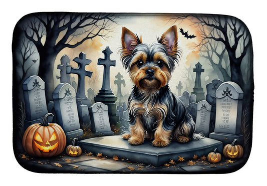 Caroline's Treasures DAC2061DDM Yorkshire Terrier Spooky Halloween Dish Drying Mat Absorbent Dish Drying Mat Pad for Kitchen Counter Dish Drainer Mat for Countertop, 14 x 21, Multicolor