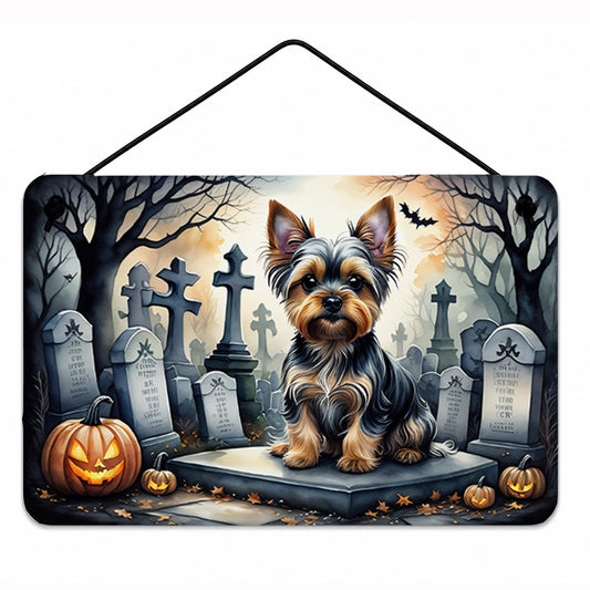 Caroline's Treasures DAC2061DS812 Yorkshire Terrier Spooky Halloween Wall or Door Hanging Prints Aluminum Metal Sign Kitchen Wall Bar Bathroom Plaque Home Decor, 8x12, Multicolor