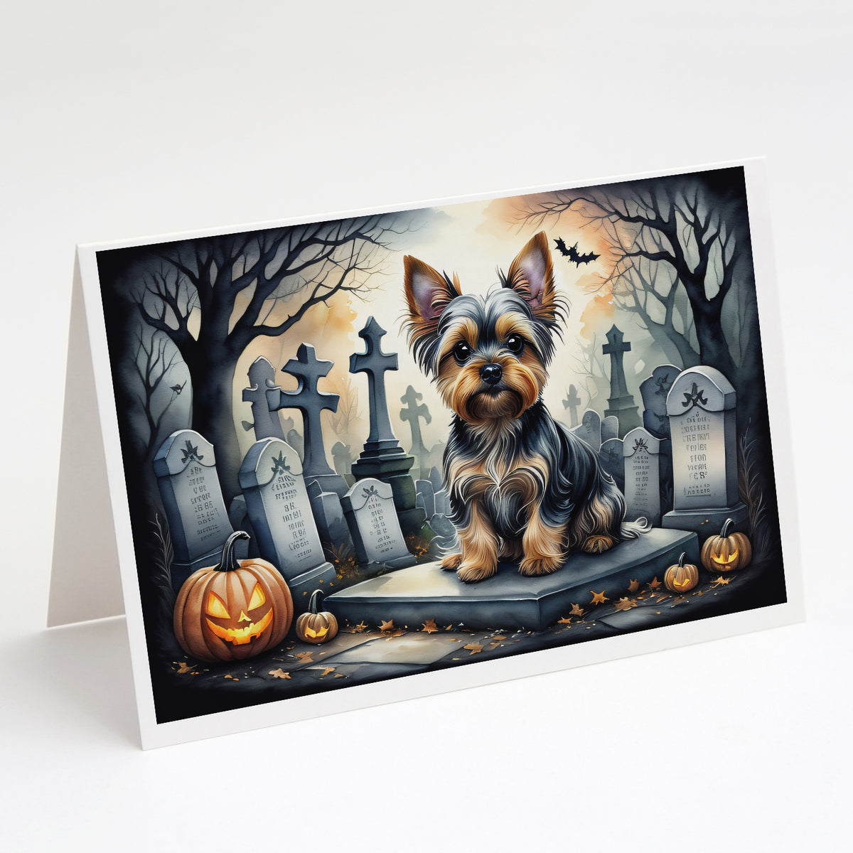 Caroline's Treasures DAC2061GCA7P Yorkshire Terrier Spooky Halloween Greeting Cards and Envelopes Pack of 8 Blank Cards with Envelopes Whimsical A7 Size 5x7 Blank Greeting Cards