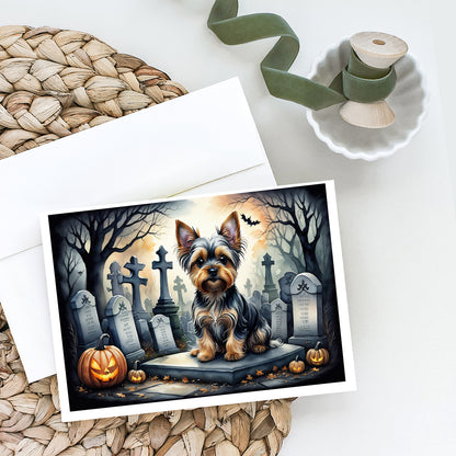 Caroline's Treasures DAC2061GCA7P Yorkshire Terrier Spooky Halloween Greeting Cards and Envelopes Pack of 8 Blank Cards with Envelopes Whimsical A7 Size 5x7 Blank Greeting Cards