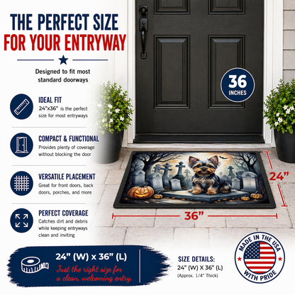Caroline's Treasures DAC2061JMAT Yorkshire Terrier Spooky Halloween Indoor or Outdoor Mat 24x36 Front Door Mat Indoor Outdoor Rugs for Entryway, Non Slip Washable Low Pile, 24H X 36W