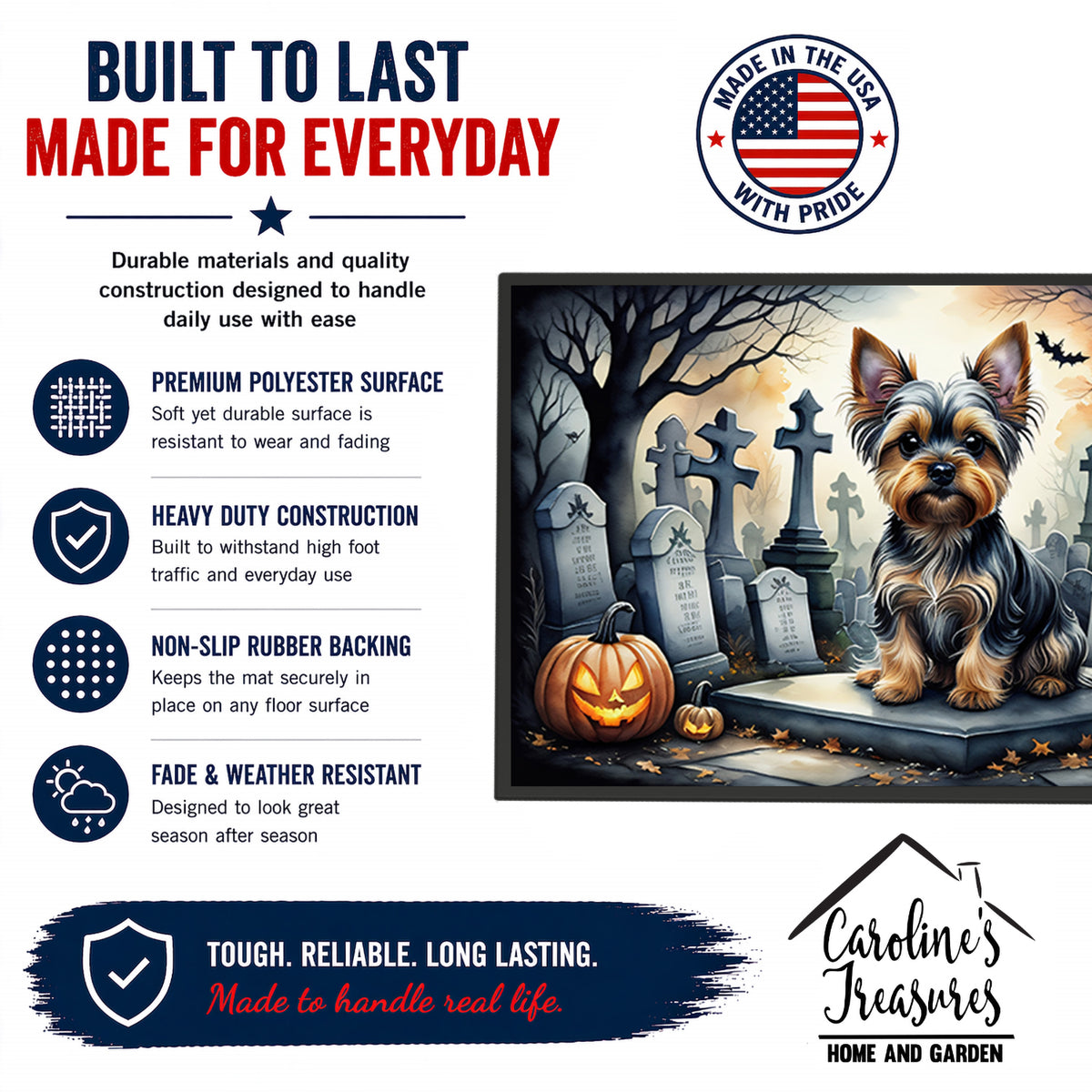 Caroline's Treasures DAC2061JMAT Yorkshire Terrier Spooky Halloween Indoor or Outdoor Mat 24x36 Front Door Mat Indoor Outdoor Rugs for Entryway, Non Slip Washable Low Pile, 24H X 36W