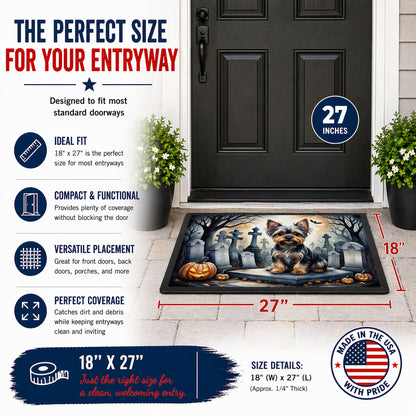 Caroline's Treasures DAC2061MAT Yorkshire Terrier Spooky Halloween Doormat 18x27 Front Door Mat Indoor Outdoor Rugs for Entryway, Non Slip Washable Low Pile, 18H X 27W
