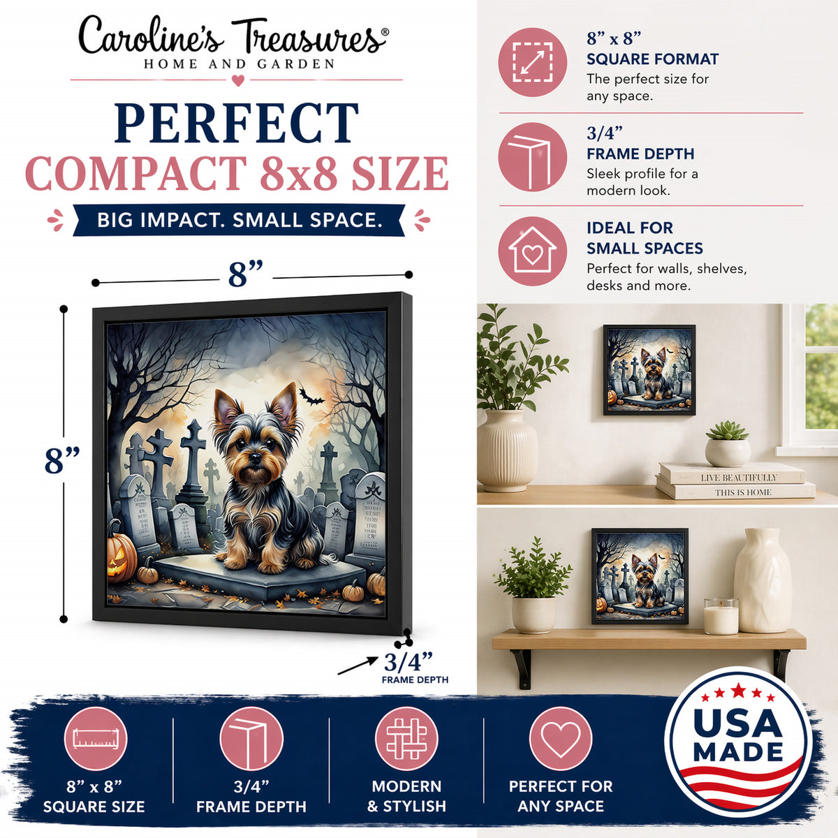 Caroline's Treasures Yorkshire Terrier Dogs Framed Metal Wall Art 8x8 In