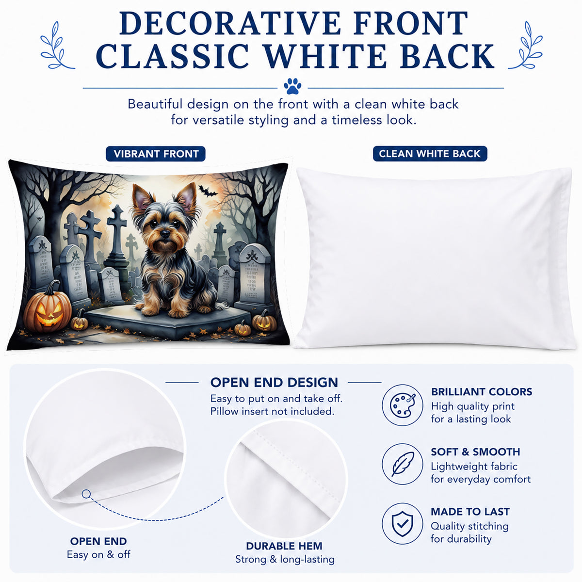 Caroline's Treasures DAC2061PILLOWCASE Yorkshire Terrier Spooky Halloween Fabric Standard Pillowcase Lightweight Super Soft Easy Care Decorative Artwork Pillowcase, Standard