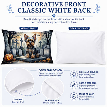 Caroline's Treasures DAC2061PILLOWCASE Yorkshire Terrier Spooky Halloween Fabric Standard Pillowcase Lightweight Super Soft Easy Care Decorative Artwork Pillowcase, Standard