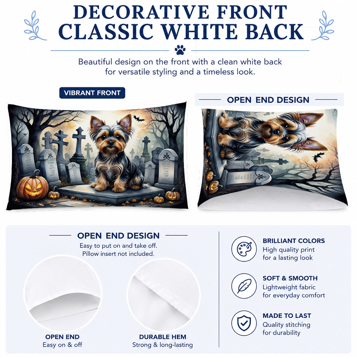 Caroline's Treasures DAC2061PILLOWCASE Yorkshire Terrier Spooky Halloween Fabric Standard Pillowcase Lightweight Super Soft Easy Care Decorative Artwork Pillowcase, Standard
