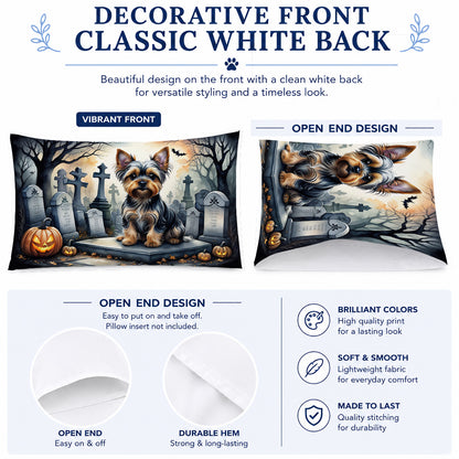 Caroline's Treasures DAC2061PILLOWCASE Yorkshire Terrier Spooky Halloween Fabric Standard Pillowcase Lightweight Super Soft Easy Care Decorative Artwork Pillowcase, Standard