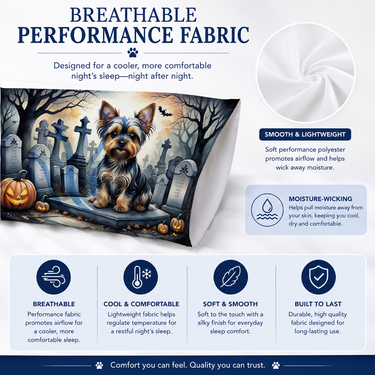 Caroline's Treasures DAC2061PILLOWCASE Yorkshire Terrier Spooky Halloween Fabric Standard Pillowcase Lightweight Super Soft Easy Care Decorative Artwork Pillowcase, Standard