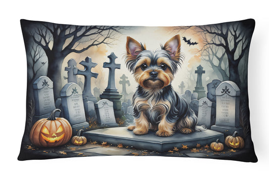 Caroline's Treasures DAC2061PW1216 Yorkshire Terrier Spooky Halloween Fabric Decorative Pillow Machine Washable, Indoor Outdoor Decorative Pillow for Couch, Bed or Patio, 12HX16W