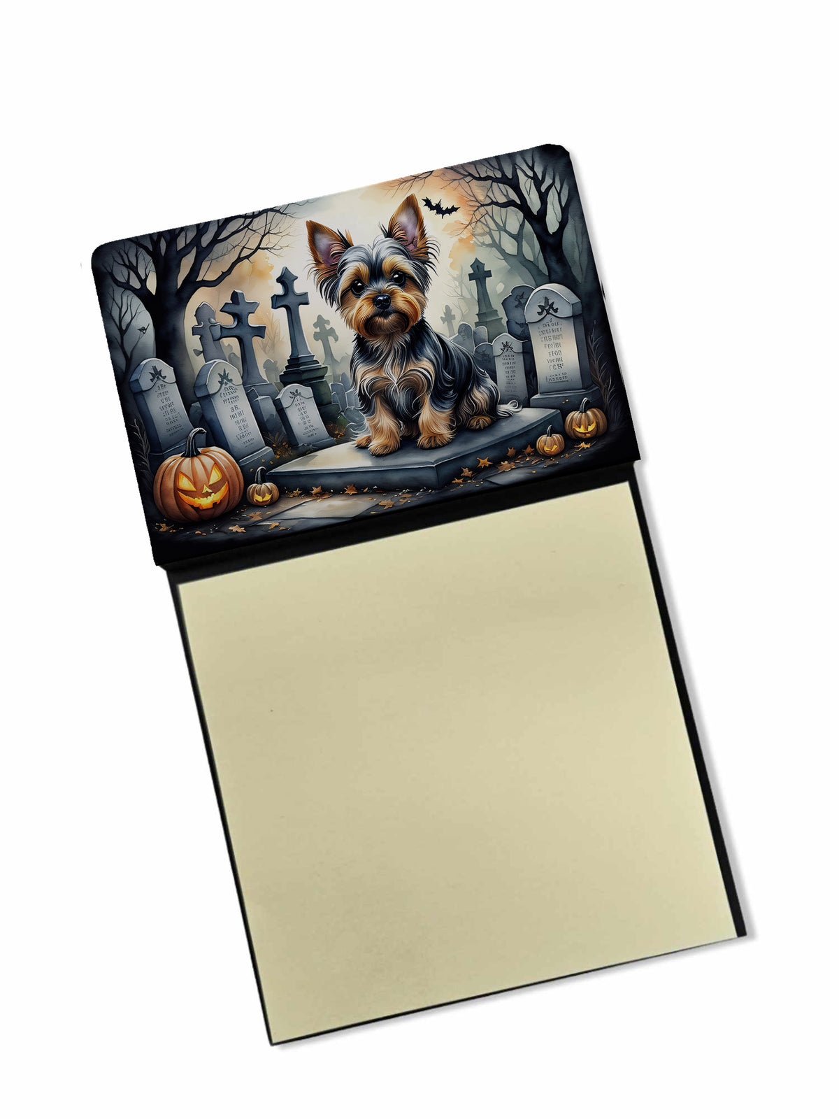 Caroline's Treasures Yorkshire Terrier Spooky Halloween Sticky Note Holder Refillable Dispenser Self-Sticky Note Pads, Memo Pads Blank Desk Accessories