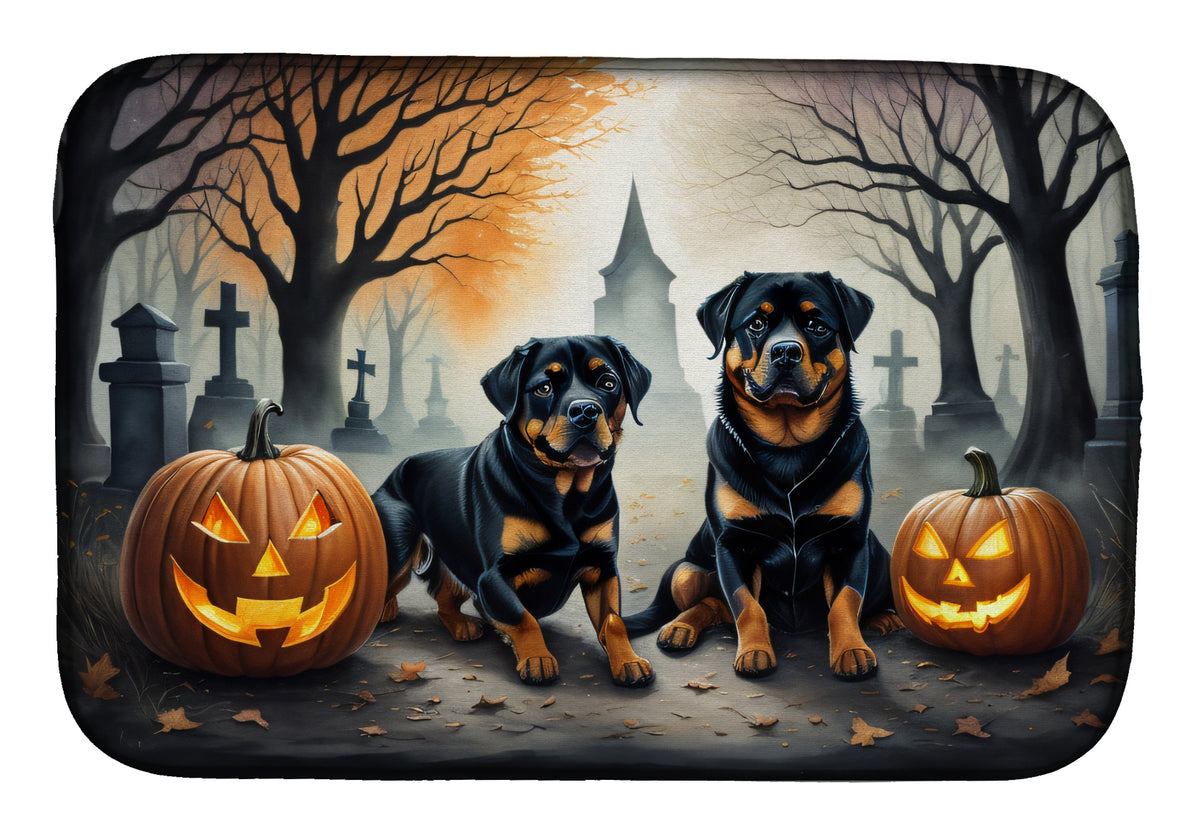 Caroline's Treasures DAC2062DDM Rottweiler Spooky Halloween Dish Drying Mat Absorbent Dish Drying Mat Pad for Kitchen Counter Dish Drainer Mat for Countertop, 14 x 21, Multicolor