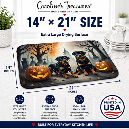 Caroline's Treasures DAC2062DDM Rottweiler Spooky Halloween Dish Drying Mat Absorbent Dish Drying Mat Pad for Kitchen Counter Dish Drainer Mat for Countertop, 14 x 21, Multicolor