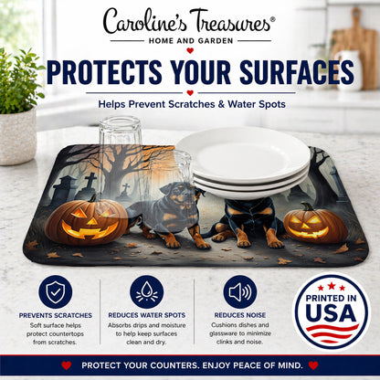 Caroline's Treasures DAC2062DDM Rottweiler Spooky Halloween Dish Drying Mat Absorbent Dish Drying Mat Pad for Kitchen Counter Dish Drainer Mat for Countertop, 14 x 21, Multicolor