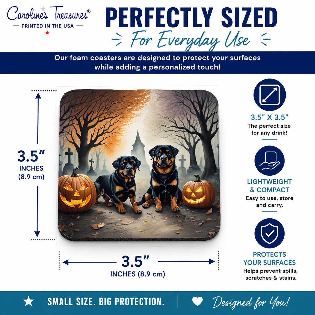 Caroline's Treasures Rottweiler Dogs Foam Drink Coasters Set of 4