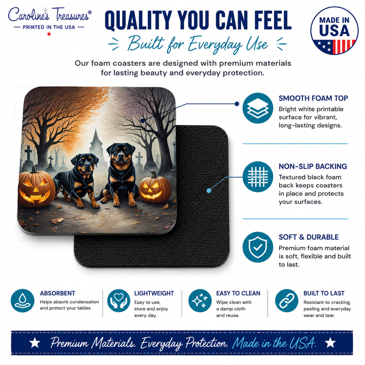 Caroline's Treasures Rottweiler Dogs Foam Drink Coasters Set of 4