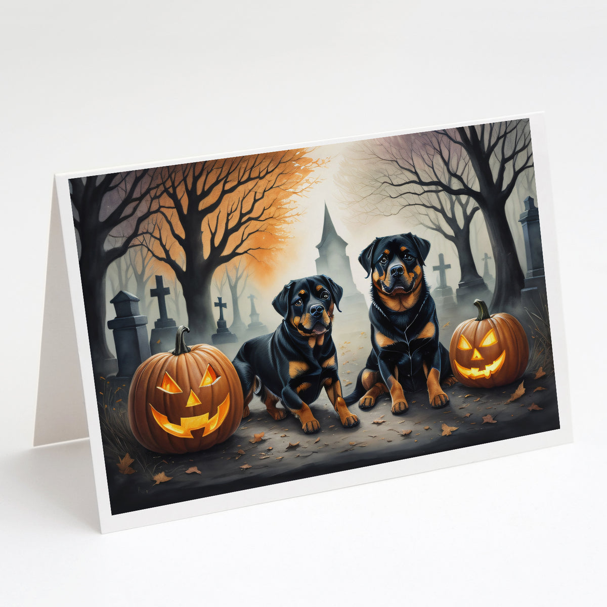 Caroline's Treasures DAC2062GCA7P Rottweiler Spooky Halloween Greeting Cards and Envelopes Pack of 8 Blank Cards with Envelopes Whimsical A7 Size 5x7 Blank Greeting Cards