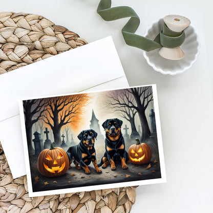Caroline's Treasures DAC2062GCA7P Rottweiler Spooky Halloween Greeting Cards and Envelopes Pack of 8 Blank Cards with Envelopes Whimsical A7 Size 5x7 Blank Greeting Cards