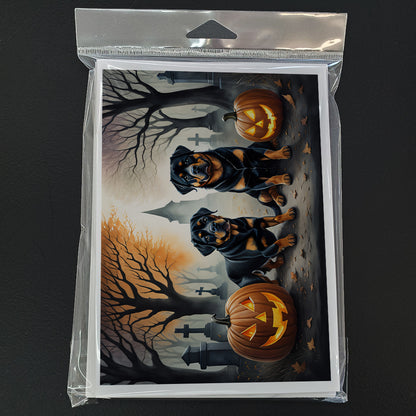 Caroline's Treasures DAC2062GCA7P Rottweiler Spooky Halloween Greeting Cards and Envelopes Pack of 8 Blank Cards with Envelopes Whimsical A7 Size 5x7 Blank Greeting Cards