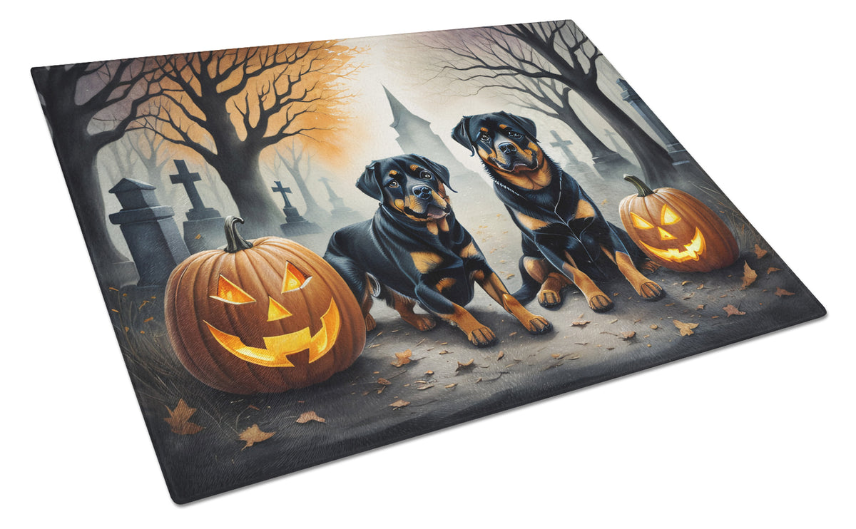 Caroline's Treasures DAC2062LCB Rottweiler Spooky Halloween Glass Cutting Board Large Decorative Tempered Glass Kitchen Cutting and Serving Board Large Size Chopping Board