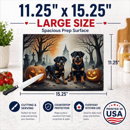 Caroline's Treasures DAC2062LCB Rottweiler Spooky Halloween Glass Cutting Board Large Decorative Tempered Glass Kitchen Cutting and Serving Board Large Size Chopping Board