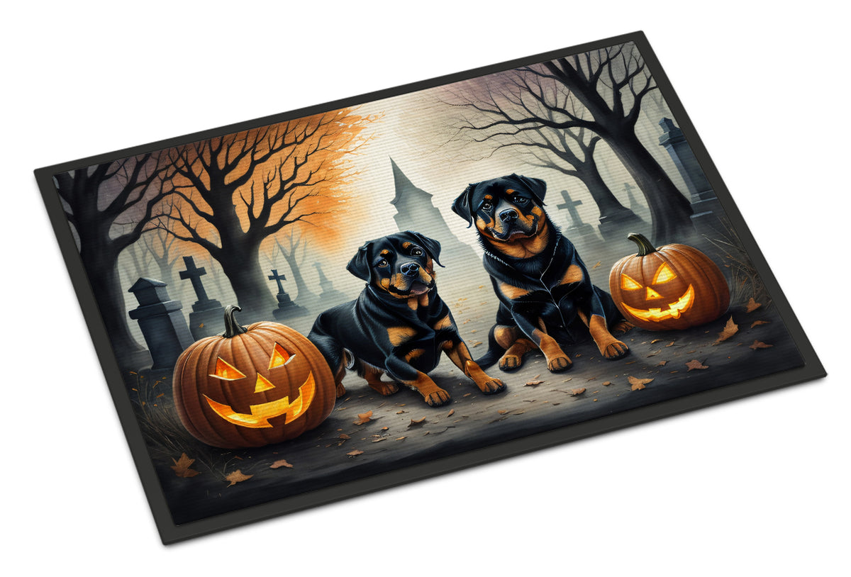 Caroline's Treasures DAC2062MAT Rottweiler Spooky Halloween Doormat 18x27 Front Door Mat Indoor Outdoor Rugs for Entryway, Non Slip Washable Low Pile, 18H X 27W