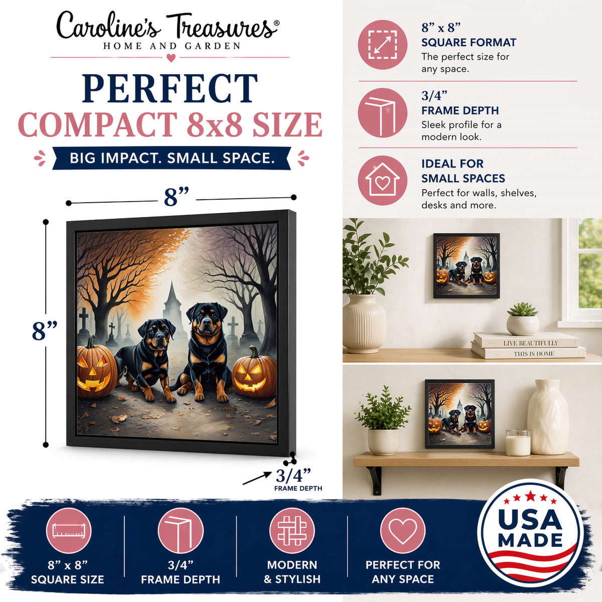 Caroline's Treasures Rottweiler Dogs Framed Metal Wall Art 8 x 8 Inch