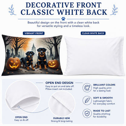 Caroline's Treasures DAC2062PILLOWCASE Rottweiler Spooky Halloween Fabric Standard Pillowcase Lightweight Super Soft Easy Care Decorative Artwork Pillowcase, Standard