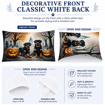 Caroline's Treasures DAC2062PILLOWCASE Rottweiler Spooky Halloween Fabric Standard Pillowcase Lightweight Super Soft Easy Care Decorative Artwork Pillowcase, Standard