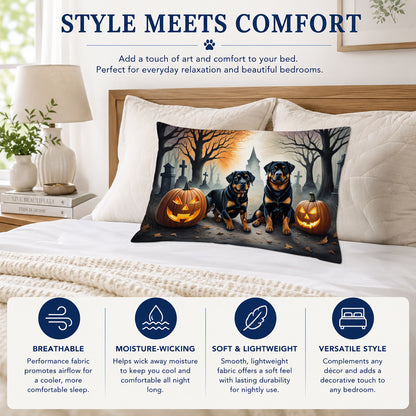 Caroline's Treasures DAC2062PILLOWCASE Rottweiler Spooky Halloween Fabric Standard Pillowcase Lightweight Super Soft Easy Care Decorative Artwork Pillowcase, Standard