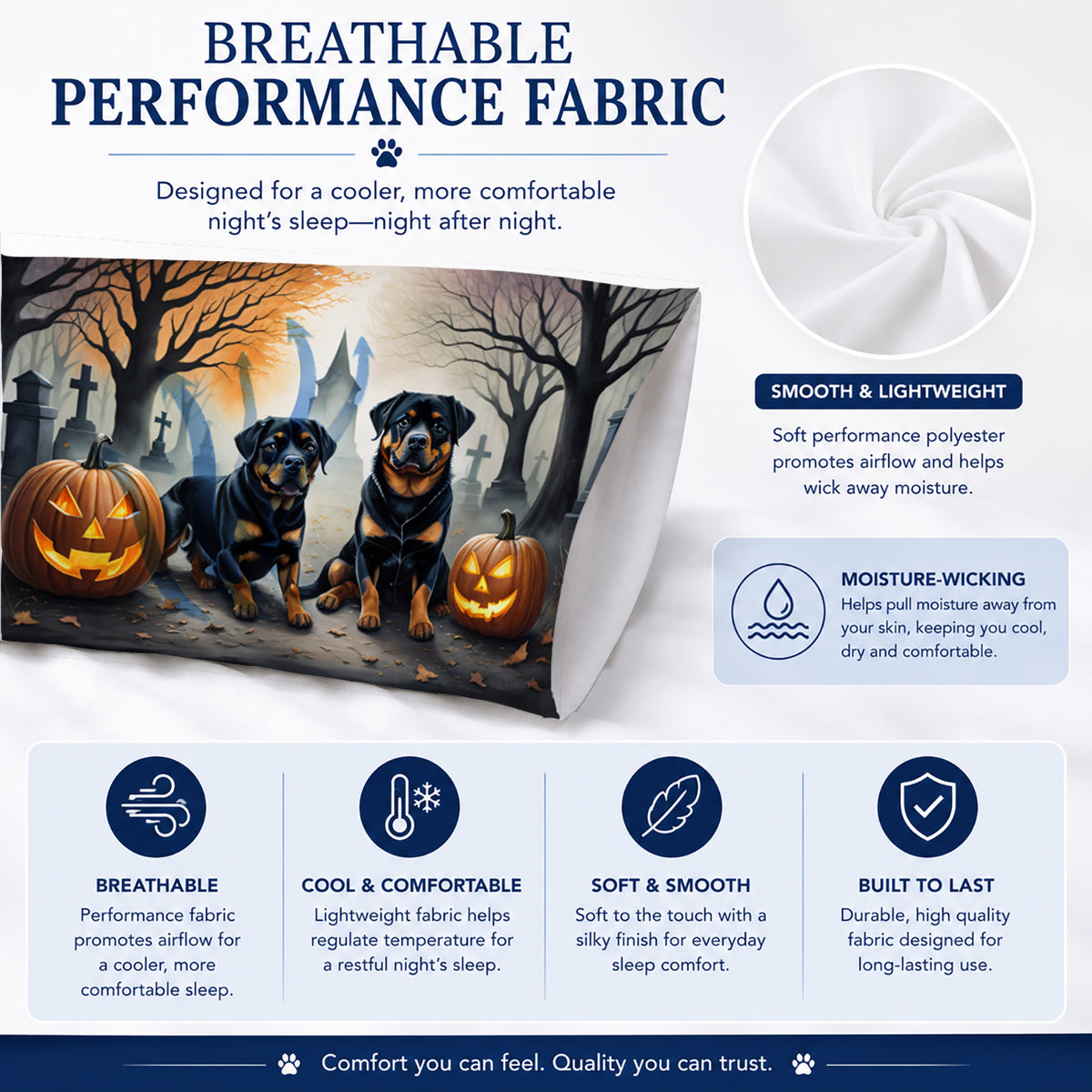 Caroline's Treasures DAC2062PILLOWCASE Rottweiler Spooky Halloween Fabric Standard Pillowcase Lightweight Super Soft Easy Care Decorative Artwork Pillowcase, Standard
