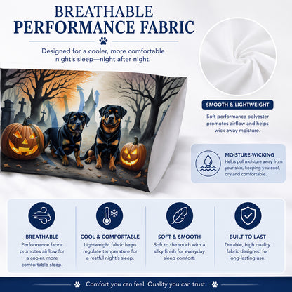 Caroline's Treasures DAC2062PILLOWCASE Rottweiler Spooky Halloween Fabric Standard Pillowcase Lightweight Super Soft Easy Care Decorative Artwork Pillowcase, Standard