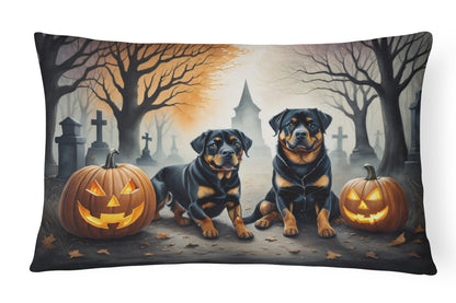 Caroline's Treasures DAC2062PW1216 Rottweiler Spooky Halloween Fabric Decorative Pillow Machine Washable, Indoor Outdoor Decorative Pillow for Couch, Bed or Patio, 12HX16W