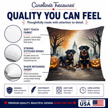 Caroline's Treasures DAC2062PW1414 Rottweiler Spooky Halloween Fabric Decorative Pillow Machine Washable, Indoor Outdoor Decorative Pillow for Couch, Bed or Patio, 14Hx14W