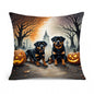 Caroline's Treasures DAC2062PW1818 Rottweiler Spooky Halloween Fabric Decorative Pillow Machine Washable, Indoor Outdoor Decorative Pillow for Couch, Bed or Patio, 18Hx18W