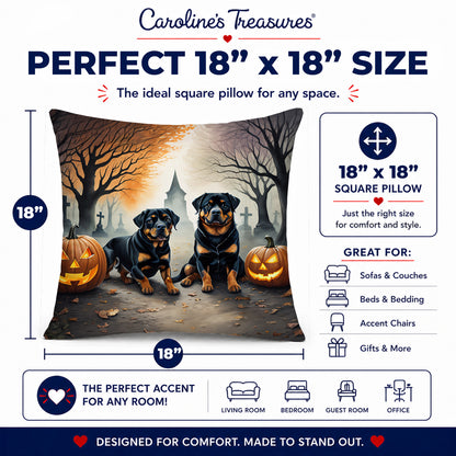 Caroline's Treasures DAC2062PW1818 Rottweiler Spooky Halloween Fabric Decorative Pillow Machine Washable, Indoor Outdoor Decorative Pillow for Couch, Bed or Patio, 18Hx18W