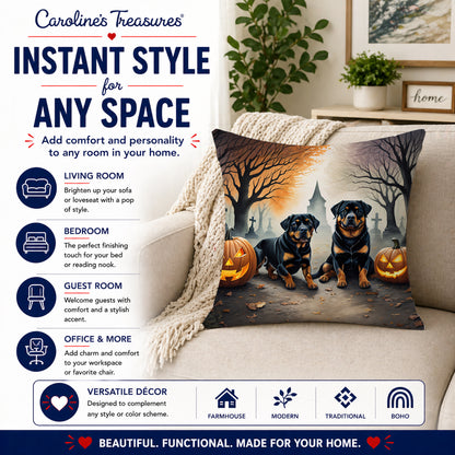 Caroline's Treasures DAC2062PW1818 Rottweiler Spooky Halloween Fabric Decorative Pillow Machine Washable, Indoor Outdoor Decorative Pillow for Couch, Bed or Patio, 18Hx18W