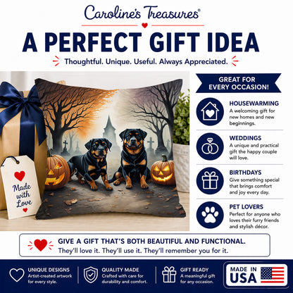 Caroline's Treasures DAC2062PW1818 Rottweiler Spooky Halloween Fabric Decorative Pillow Machine Washable, Indoor Outdoor Decorative Pillow for Couch, Bed or Patio, 18Hx18W